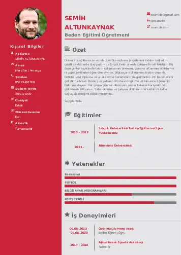 Beden Eğitimi Öğretmeni CV Örnekleri cv indir